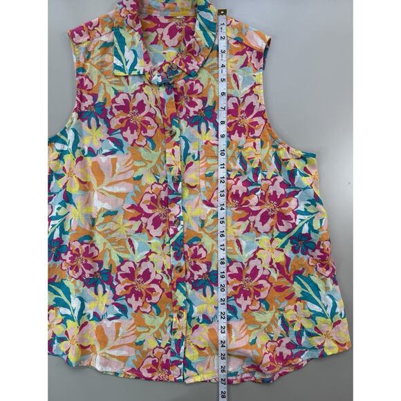 Womens Linen Floral Sleeveless Polo Large Lightweight Flowy Tropical Vacation - Picture 4 of 9